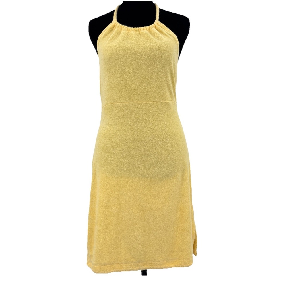 Forever 21 Halter‎ Dress Medium Yellow Terry Cloth Cover Up Beachy Tropical